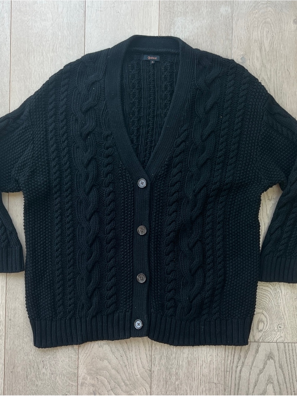 Quince Organic Cotton Oversized Cable Cardigan in Black Women’s Size S